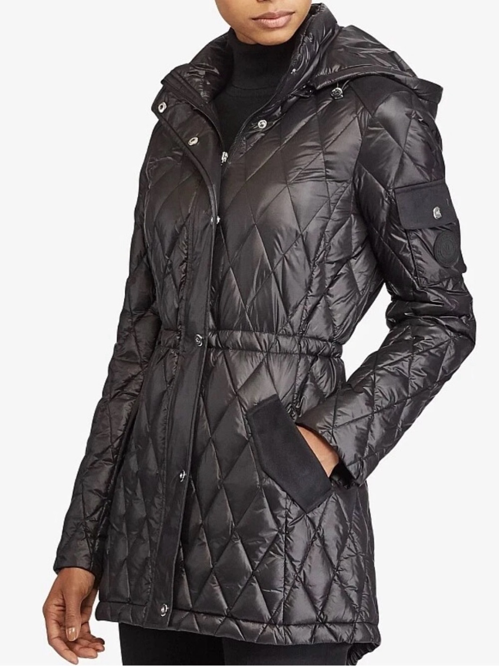 Ralph Lauren Diamond Quilted Hooded Packable Down Coat Puffer Medium Black